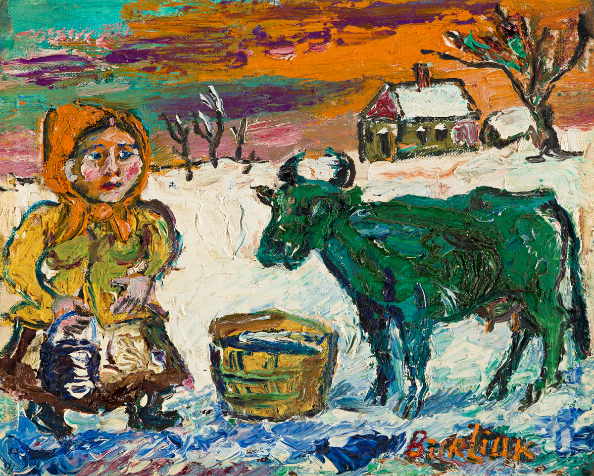 DAVID DAVIDOVICH BURLIUK (1882-1967) Milk Maid with Green Cow.